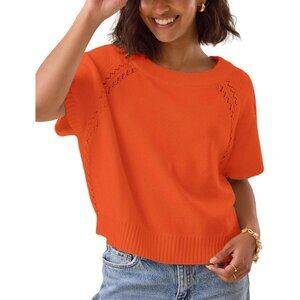 Women Knit Crochet Top Casual Summer Tee Short Sleeve Loose Fit Pullover